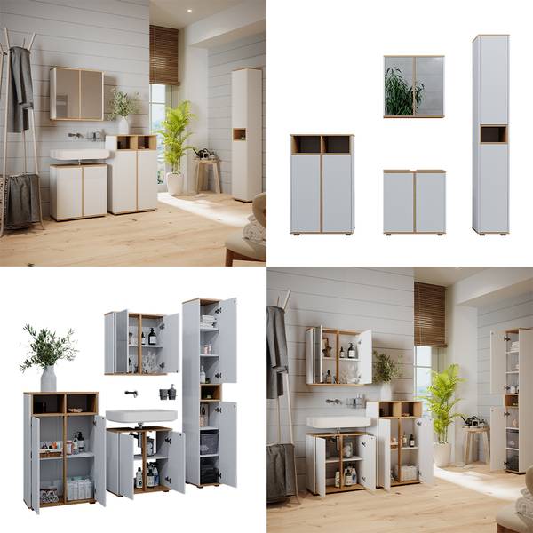 Vicco Meuble Sous Vasque Didi Blanc/Artisan - 60x62cm Avec 2 Portes Push-to-Open - Élégant Et Pratique