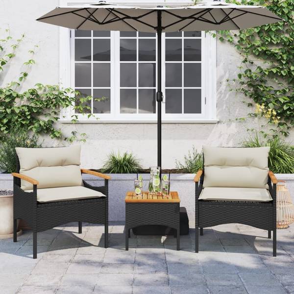 Loungeset 3034169 set van 3 zwart - acacia - staal - 40 x 37 x 40 cm