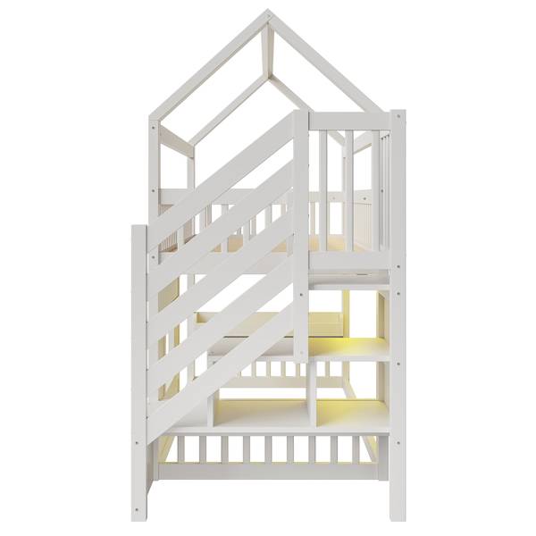 Holzhausbett Oneiros Ⅰ Weiß - Holzwerkstoff - Massivholz - 95 x 189 x 254 cm