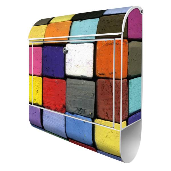 Briefkasten Stahl Bunte Kreide Weiß - Stahl - 38 x 46 x 13 cm