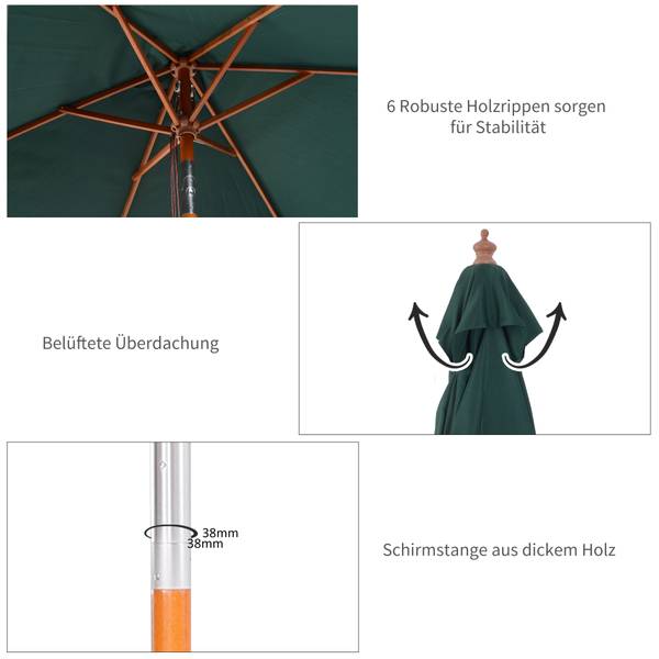 Sonnenschirm BB4344 Grün - Massivholz - 150 x 235 x 200 cm