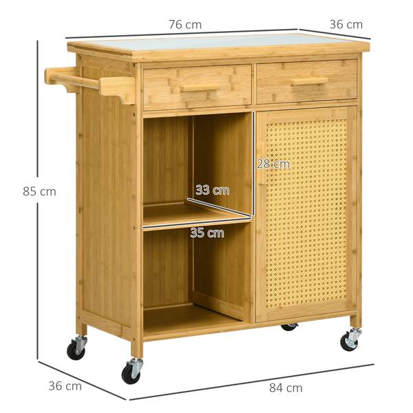 Servierwagen BB5363 Beige - Bambus - 36 x 85 x 84 cm