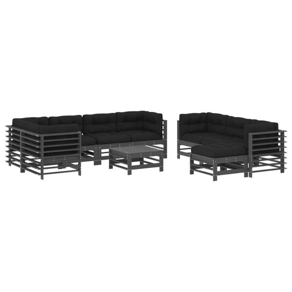 Garten-Lounge-Set 3029390 (10-teilig) Schwarz - Grau