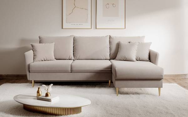 Hoekbank VOLIO beige - velours - 223 x 88 x 145 cm