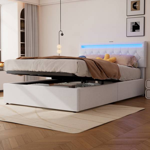 Polsterbett mit LED O1429 Weiß