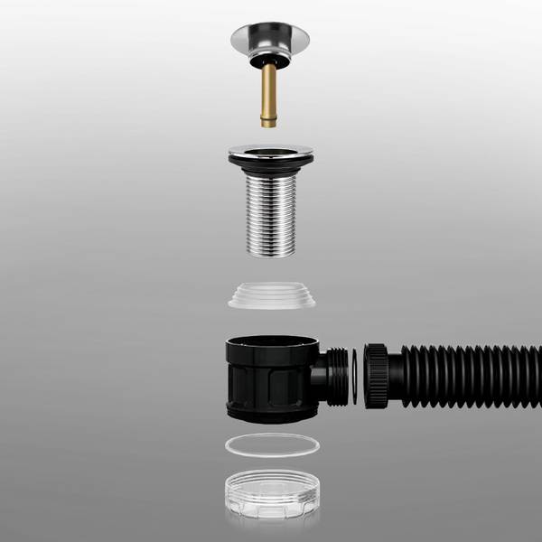 Siphon mit pop up Ablaufventil 0100 Schwarz - ABS - 6 x 8 x 39 cm