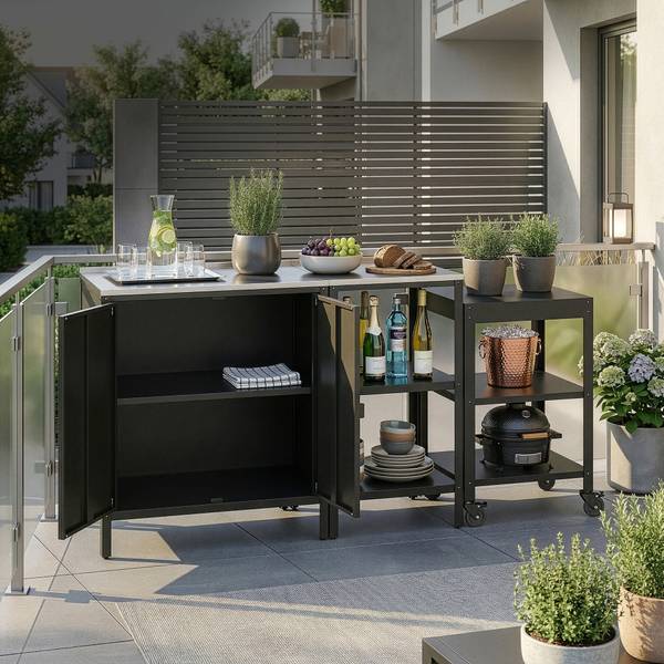 Outdoorset Bolognano 3-tlg. Schwarz - Stahl - 80 x 92 x 50 cm