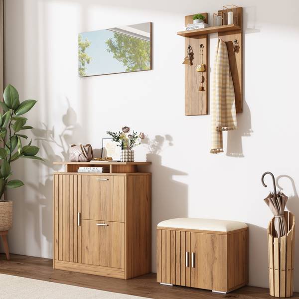 Kledingkastset NaturSHEF bruin - plaatmateriaal op houtbasis - 35 x 133 x 140 cm