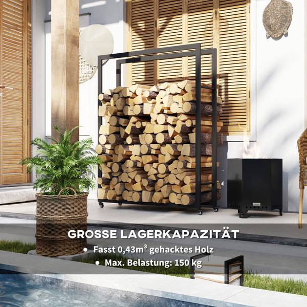 Kaminholzregal 842-359V00BK Schwarz - Metall - 32 x 151 x 120 cm