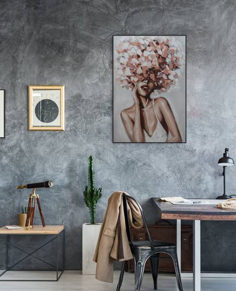 Tableau peint à la main Pétales de Rose Rose foncé - Coton - 60 x 90 x 4 cm