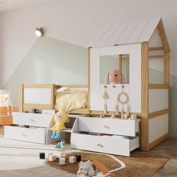 Hausbett K-1243 Weiß - Holzwerkstoff - 97 x 159 x 204 cm