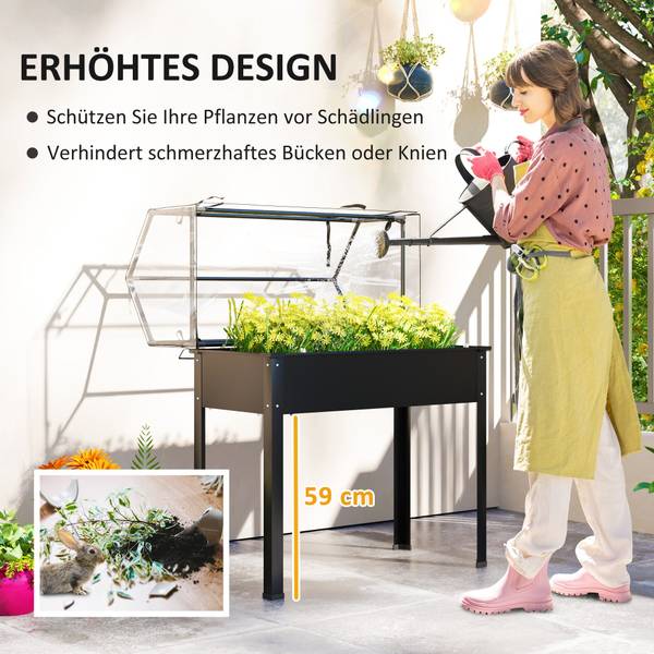 Hochbeet 84H-250V01BK Schwarz - Metall - 48 x 124 x 100 cm