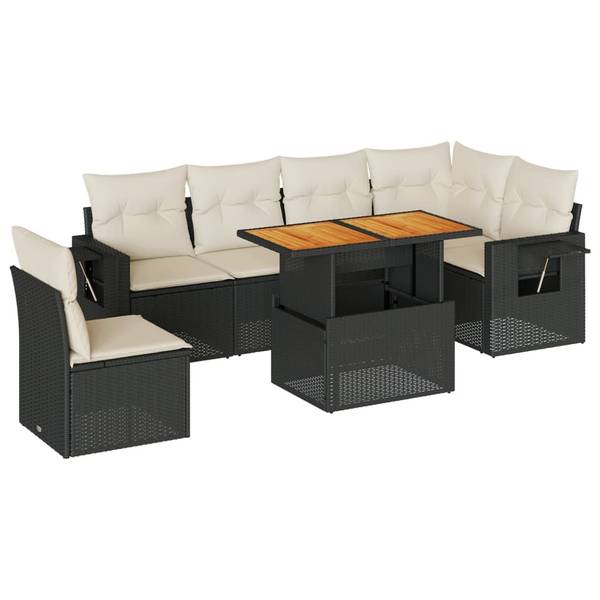 Salon de jardin 3037096-4 (lot de 7) Noir - Crème