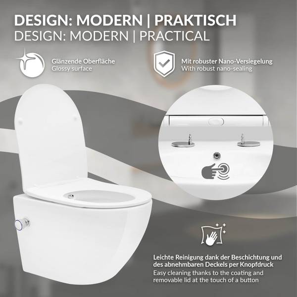 Wand-WC mit Bidet-Funktion FLORENZ Weiß - 49 x 36 cm