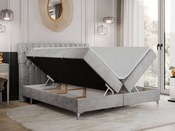 Boxspringbett MILEN Silber / Grau - Silbergrau - Breite: 200 cm - H3