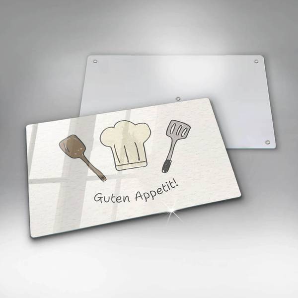 Schneidebrett Guten Appetit! Weiß - Glas - 30 x 52 x 1 cm