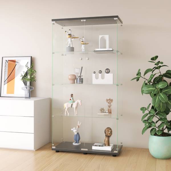 Glasvitrine DQRN01 Schwarz - Glas - Massivholz - 80 x 164 x 36 cm