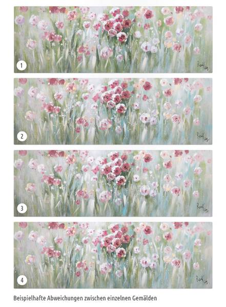 Acrylbild Handgemalt Blüten Zex Grün - Pink - Baumwollstoff - 150 x 50 x 4 cm