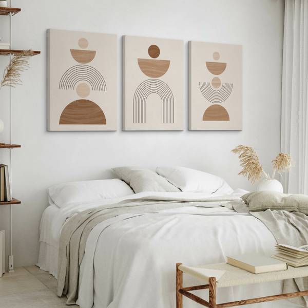 Leinwandbilder BOHO Abstraktion 3-er Set Beige - Braun - Weiß - Leinen - 90 x 40 x 40 cm