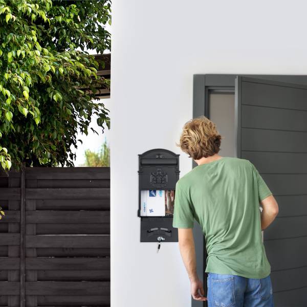 Antiker Briefkasten Schwarz - Aluminium - Stahl - 26 x 41 x 9 cm