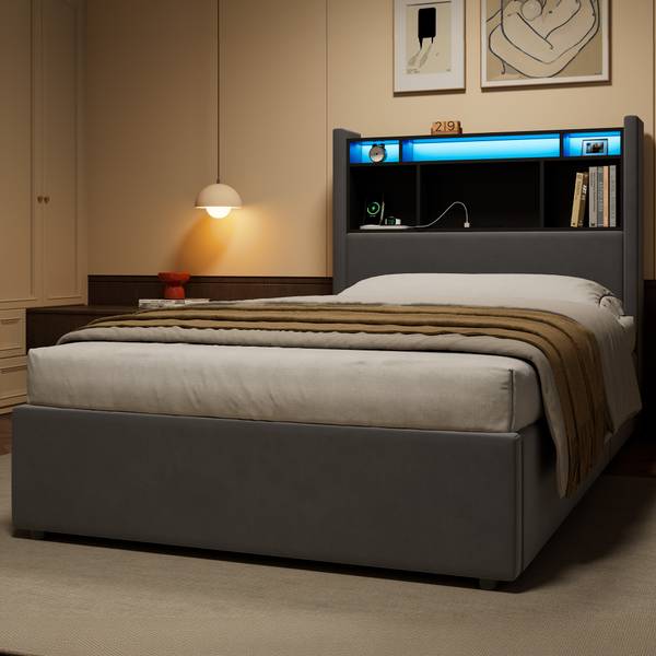 Bettgestell ZY-053 Grau - Samt - 90 x 112 x 219 cm