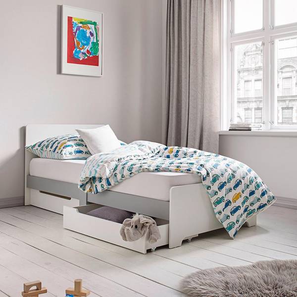 Kinder-/Juniorbett DANNY Grau - Weiß - Holzwerkstoff - 96 x 80 x 203 cm