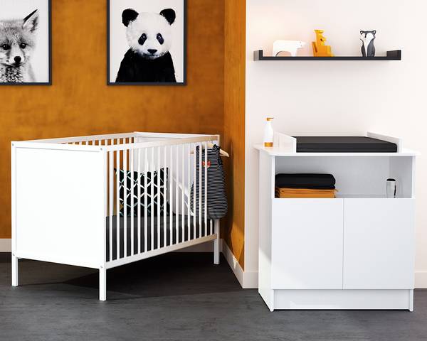 Babybett Weiß - Massivholz - 65 x 82 x 124 cm
