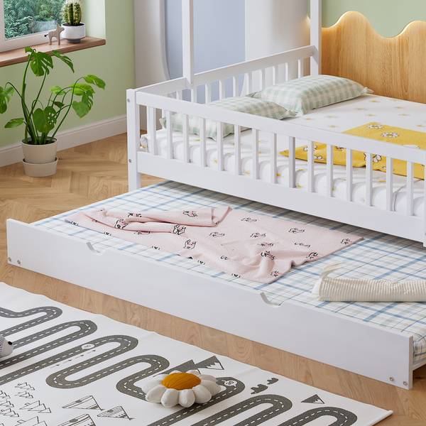 Lit gigogne LucyWoody Ⅰ Blanc - Bois manufacturé - Bois massif - 125 x 169 x 205 cm