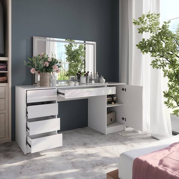 Coiffeuse Sherry 57671 Blanc - Bois manufacturé - 159 x 76 x 51 cm