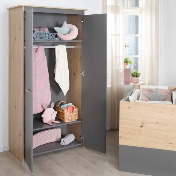 Babyzimmer Set Anna 3-teilig Grau - Eiche