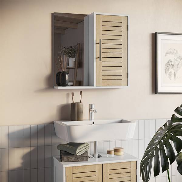 Badspiegelschrank Looma 57486 Braun - Weiß - Holzwerkstoff - 60 x 60 x 14 cm