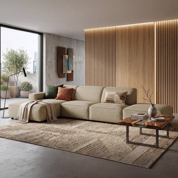 Ecksofa Sellmo Mokka - Ecke davorstehend links - Ottomane davorstehend links
