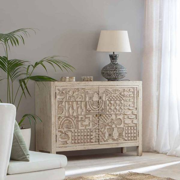 Sideboard Hoshi Beige - Massivholz - 120 x 90 x 40 cm
