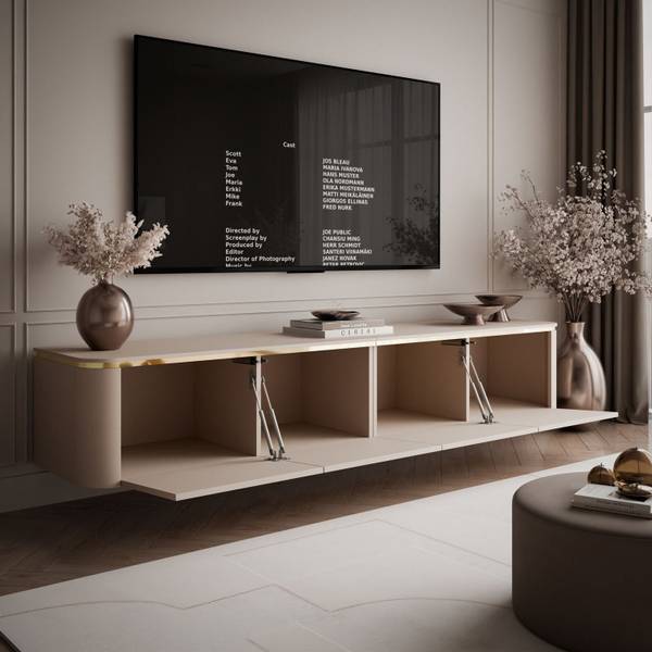 TV-Schrank AVELINE Beige - Gold - Holzwerkstoff - 200 x 35 x 40 cm