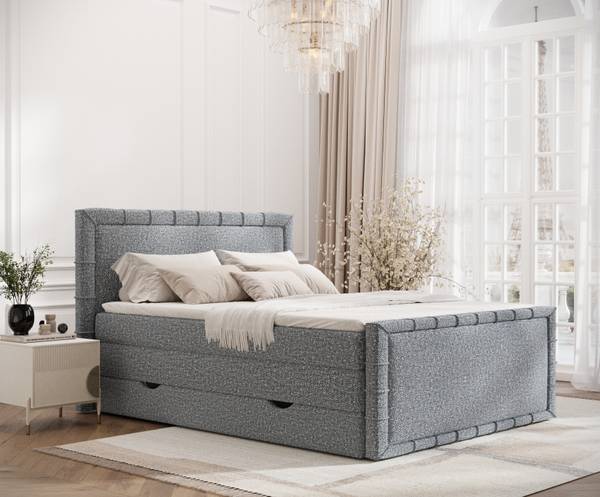 Boxspringbed Estelle grijs - Ligoppervlak breedte: 200 cm