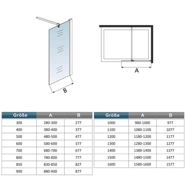 schwarze Duschwand Walk-In Schwarz - Sicherheitsglas - 140 x 200 x 1 cm