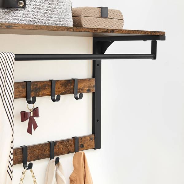 Portemanteau mural avec étagère Marron - Bois manufacturé - 30 x 42 x 65 cm