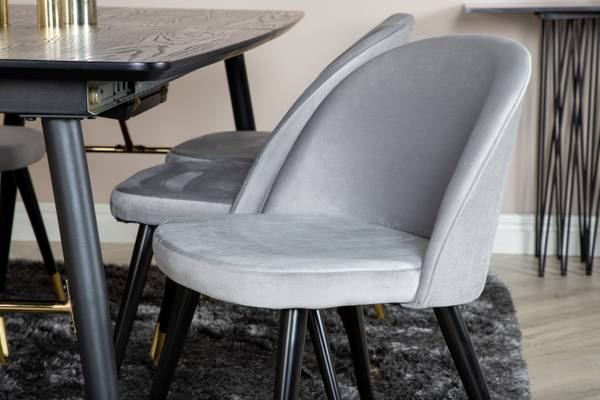 Essgruppe Gold + Velvet (7-teilig) Grau - Samt - 180 x 76 x 85 cm
