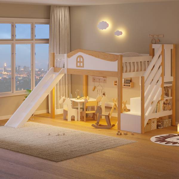 Halbhohes Bett Oneiros Ⅳ Braun - Weiß - Holzwerkstoff - Massivholz - 236 x 135 x 253 cm