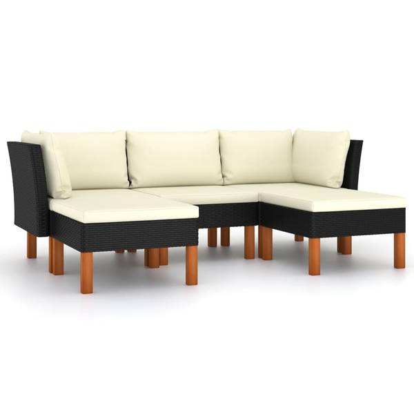 Garten-Sofa-Set 3009634-7 5-teilig Schwarz - Polyester - Eukalyptus - Stahl - 61 x 67 x 65 cm
