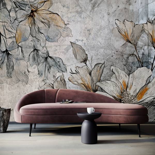 Fototapete BLUMEN Pflanzen Beton Vintage 360 x 240 x 240 cm