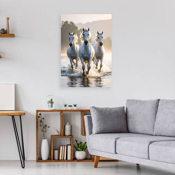 Canvas shilderij Paarden wit - polyester - 30 x 45 x 3 cm
