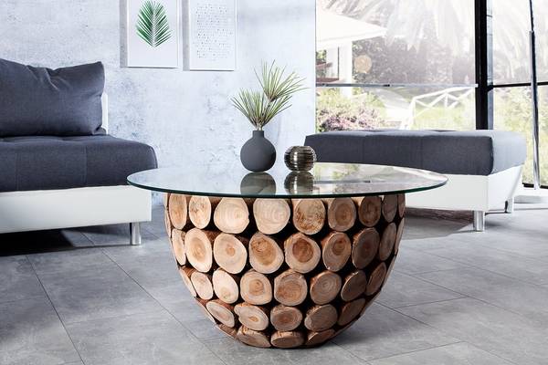 Couchtisch PURE NATURE Braun - Mango - Teakholz - Klarglas - 70 x 41 x 70 cm