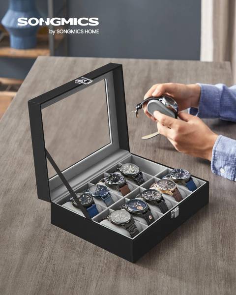 Uhrenbox Bradford II Kunstleder / Samt - Schwarz / Grau