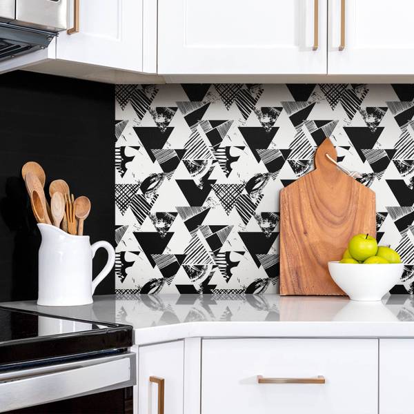 Selbstklebendes Wandpaneel Dreiecke Schwarz - Polyester PVC - 100 x 50 x 0 cm