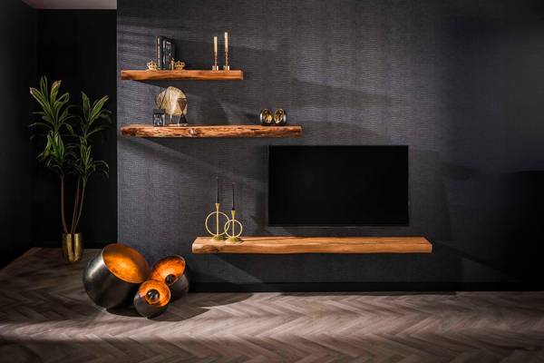 Wandregal SESA Braun - Massivholz - 200 x 8 x 25 cm