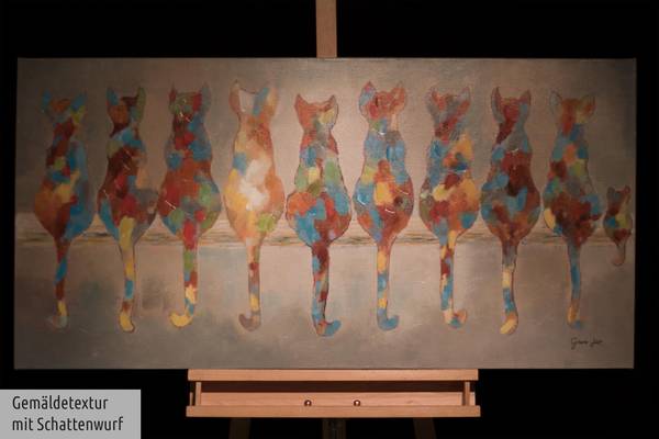 Acrylbild Handgemalt Katze Jec Baumwollstoff - 120 x 60 x 4 cm