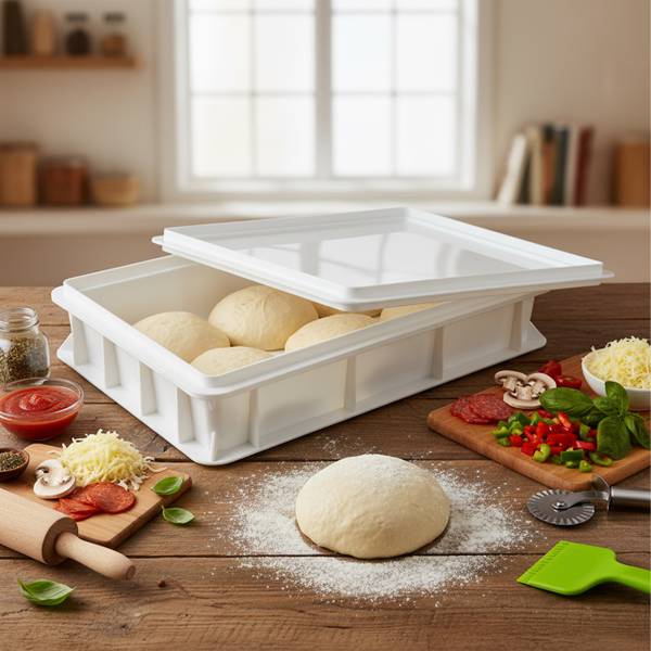 Pizzaballenbox mit Deckel Grün - Weiß - Kunststoff - 60 x 13 x 40 cm