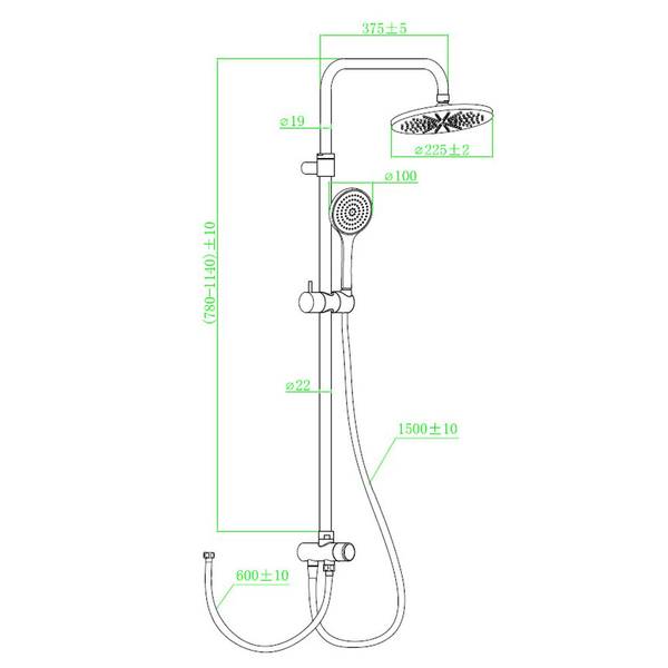 Duschset ohne Armatur Essesmart Schwarz - 25 x 118 cm