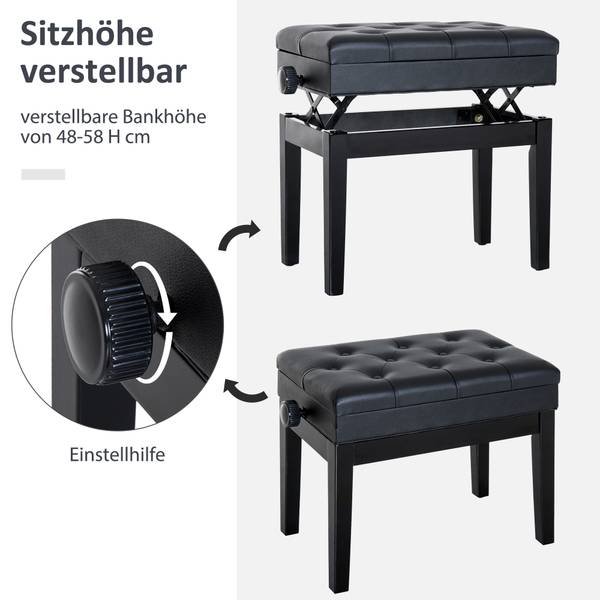 Klavierhocker 02-0710 Esche Schwarz Dekor